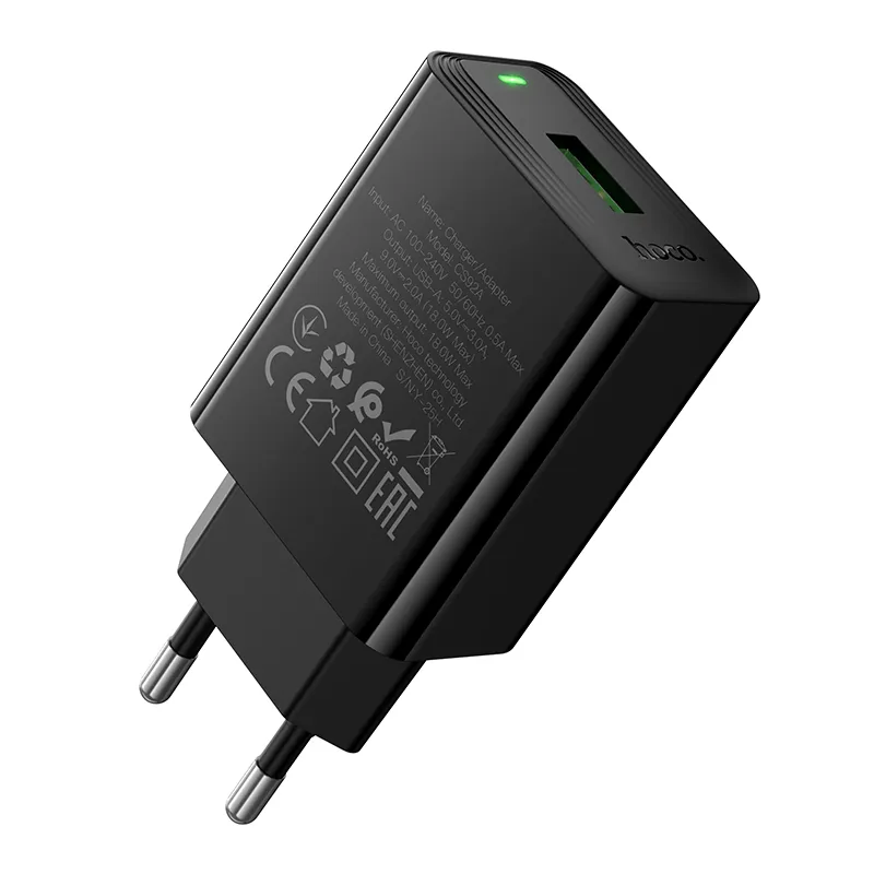 Мережевий зарядний пристрій HOCO CS92A Leader single port QC3.0 charger(EU) Black - мініатюра 4
