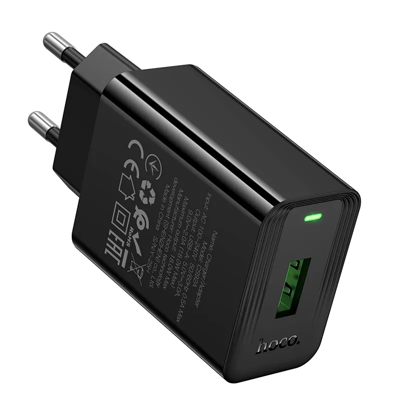 Мережевий зарядний пристрій HOCO CS92A Leader single port QC3.0 charger(EU) Black - мініатюра 6