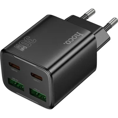 Мережевий зарядний пристрій HOCO N56 Fundador four-port PD30W(2C2A) charger(EU) Black - зображення 1