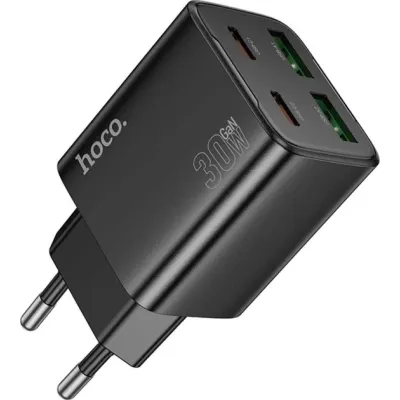 Мережевий зарядний пристрій HOCO N56 Fundador four-port PD30W(2C2A) charger(EU) Black - мініатюра 3
