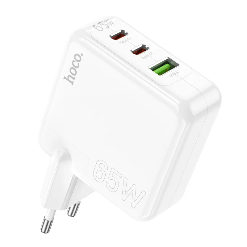 Мережевий зарядний пристрій HOCO C115A Header PD65W  GaN three-port(2C1A) charger White - зображення 1