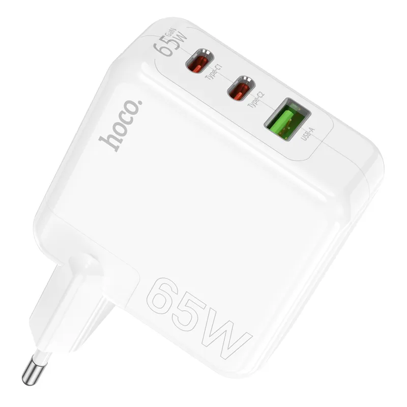 Мережевий зарядний пристрій HOCO C115A Header PD65W  GaN three-port(2C1A) charger White - мініатюра 3