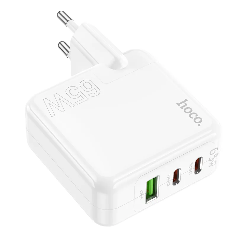 Мережевий зарядний пристрій HOCO C115A Header PD65W  GaN three-port(2C1A) charger White - мініатюра 4