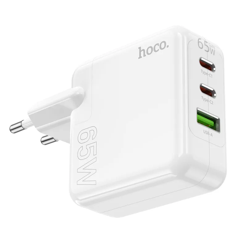Мережевий зарядний пристрій HOCO C115A Header PD65W  GaN three-port(2C1A) charger White - мініатюра 5