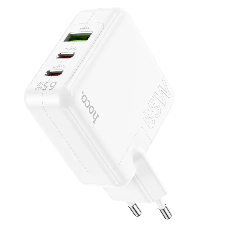 Мережевий зарядний пристрій HOCO C115A Header PD65W  GaN three-port(2C1A) charger White - мініатюра 7