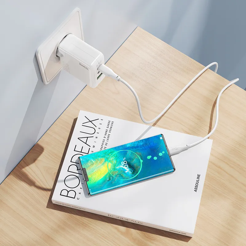Мережевий зарядний пристрій HOCO C115A Header PD65W  GaN three-port(2C1A) charger White - мініатюра 9