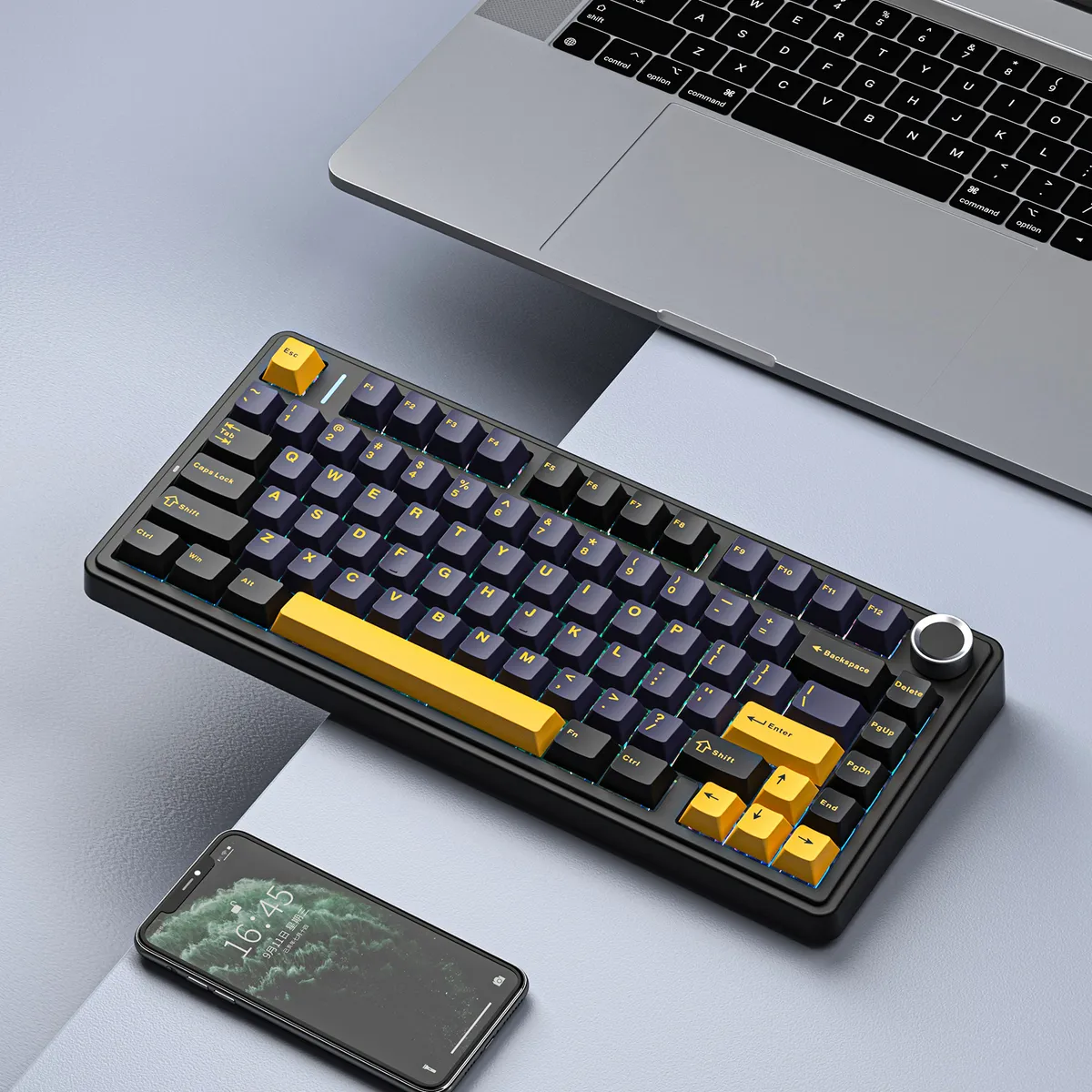 Клавіатура дротова AULA F75 Wired Gasket Black keycap pink switch EN/UA - зображення 1