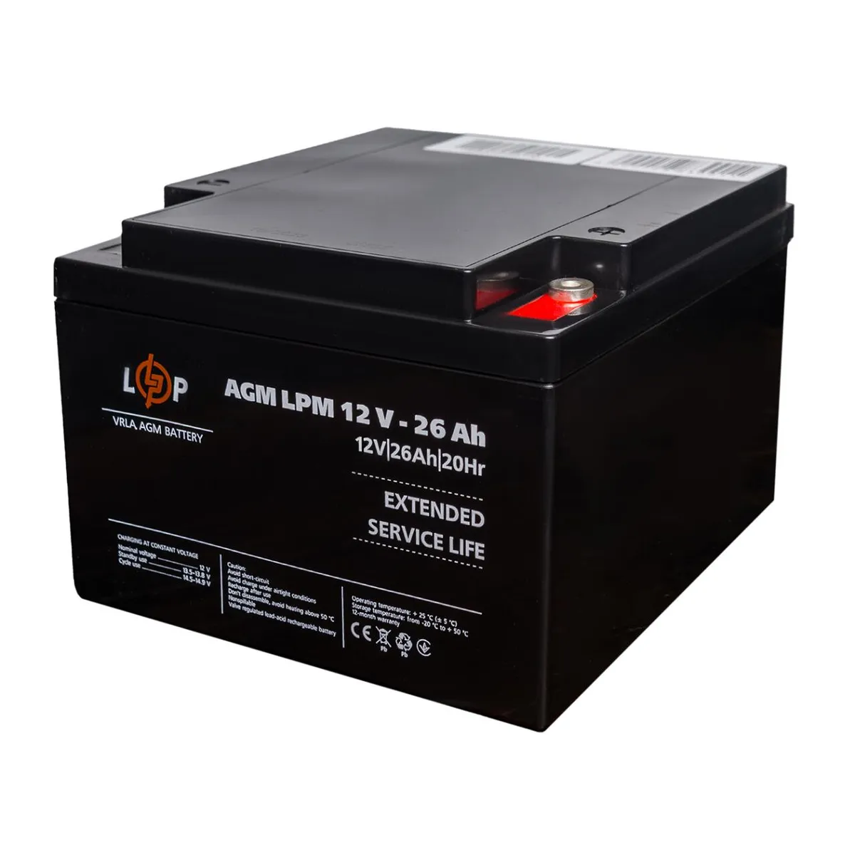 Розпродаж (22883) Акумулятор AGM LPM 12V - 26 Ah під болт М5 (08-2024) - зображення 1