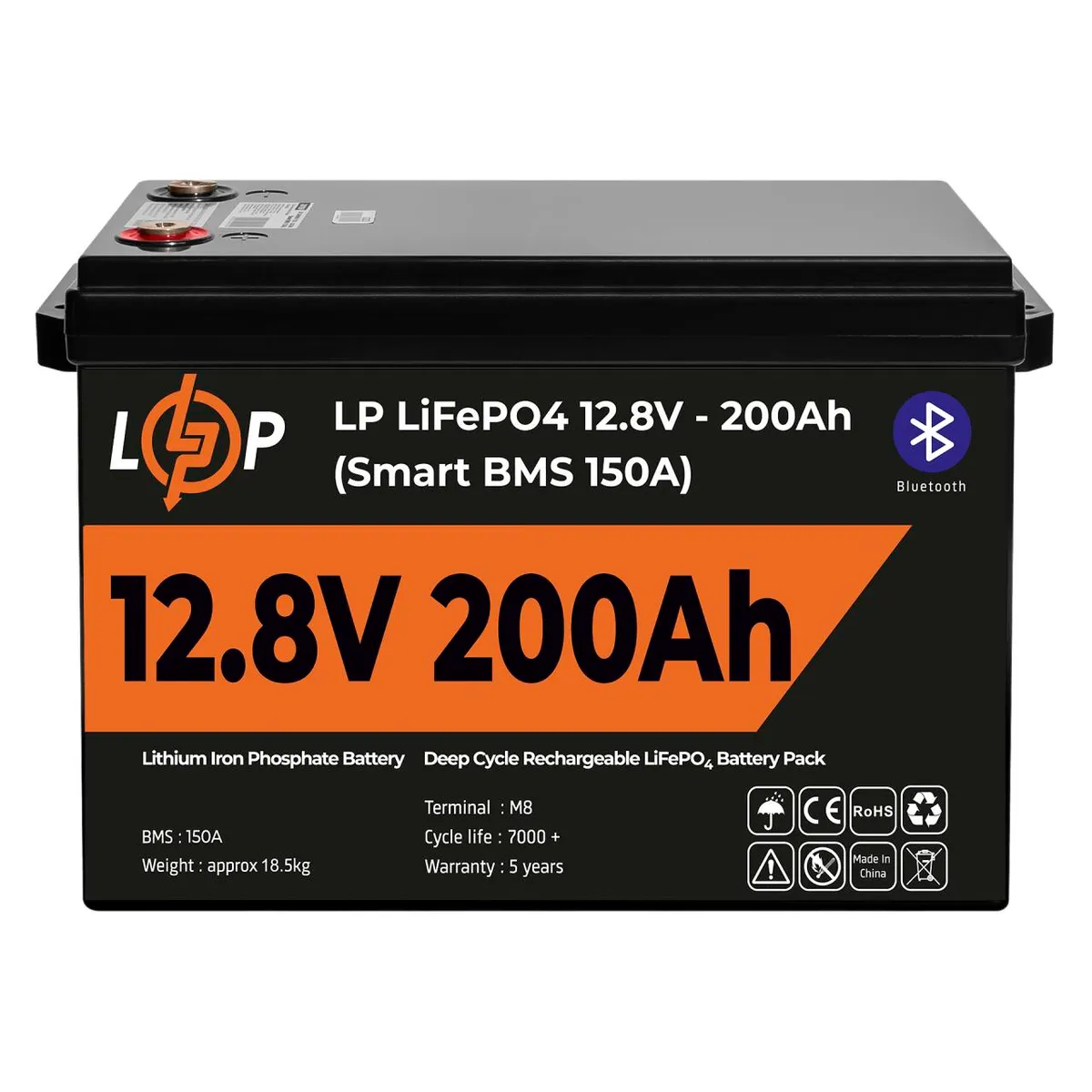 Акумулятор LP LiFePO4 12V (12,8V) - 200 Ah (2560Wh) (Smart BMS 150А) з BT пластик Уцінка - зображення 1