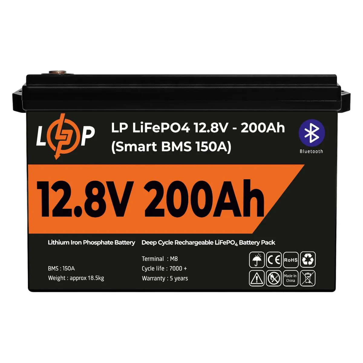 Акумулятор LP LiFePO4 12V (12,8V) - 200 Ah (2560Wh) (Smart BMS 150А) з BT пластик Уцінка - мініатюра 2