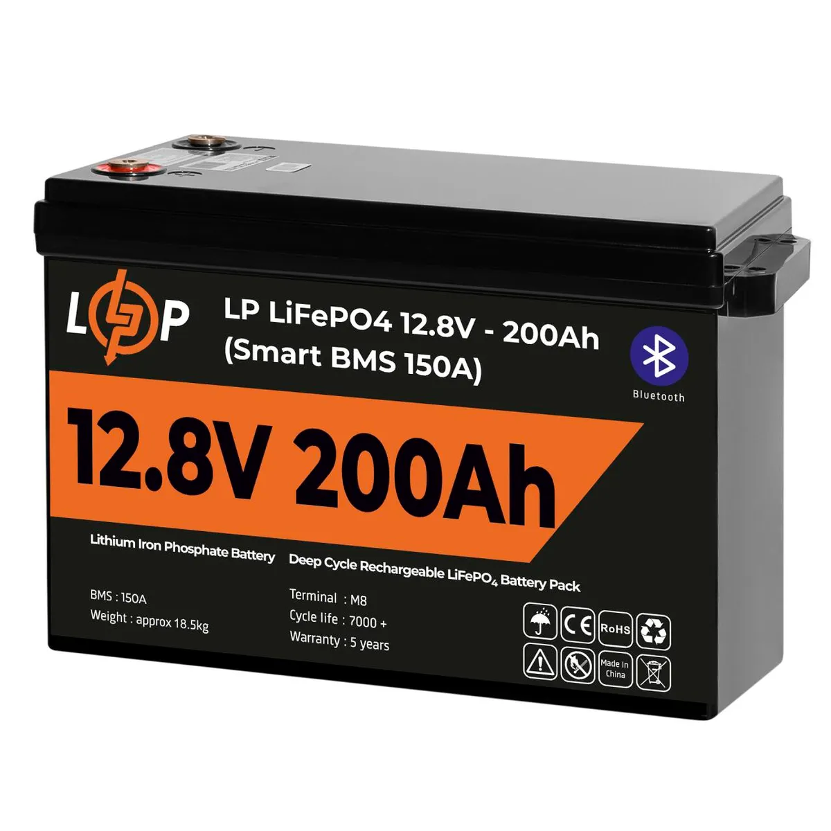 Акумулятор LP LiFePO4 12V (12,8V) - 200 Ah (2560Wh) (Smart BMS 150А) з BT пластик Уцінка - мініатюра 3