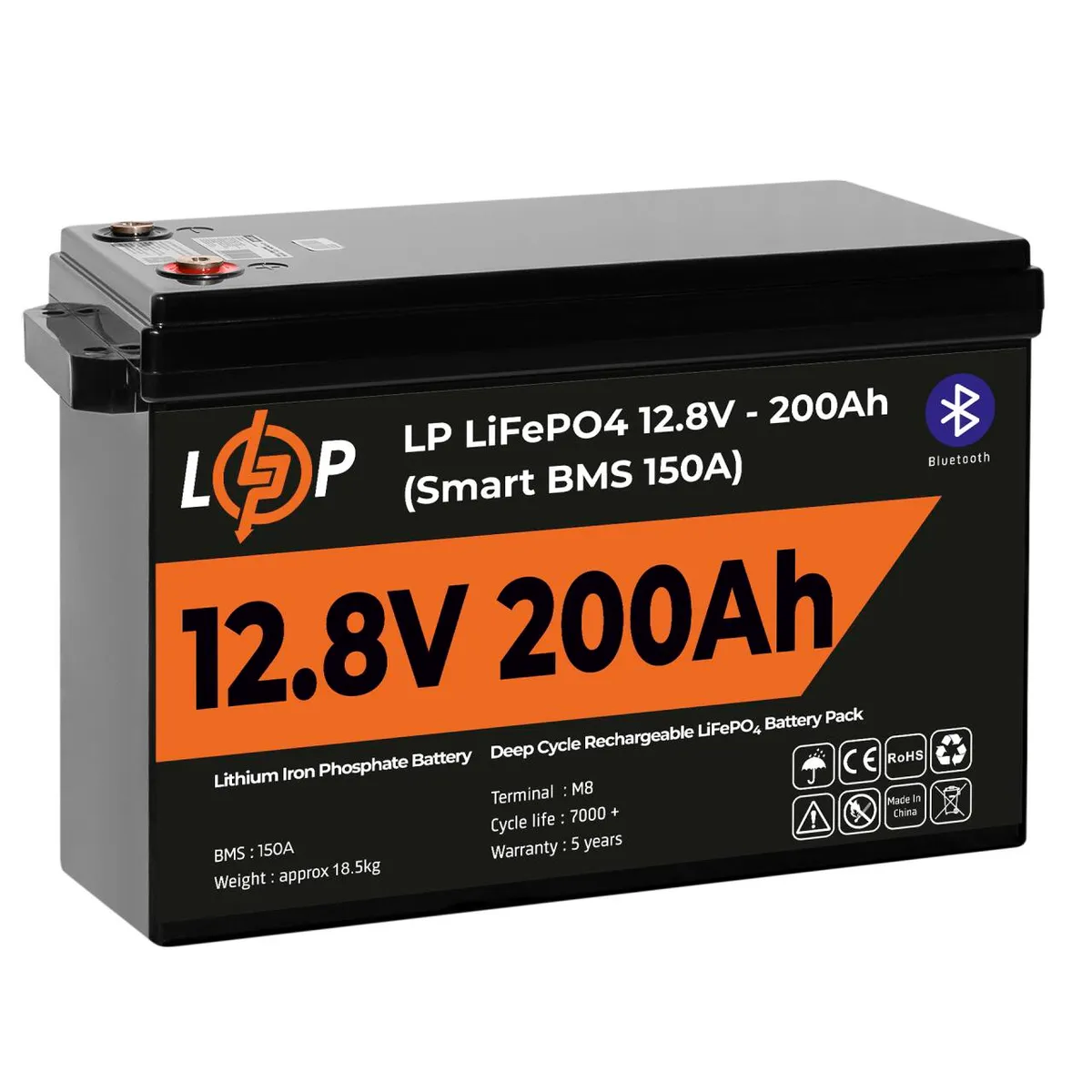Акумулятор LP LiFePO4 12V (12,8V) - 200 Ah (2560Wh) (Smart BMS 150А) з BT пластик Уцінка - мініатюра 4