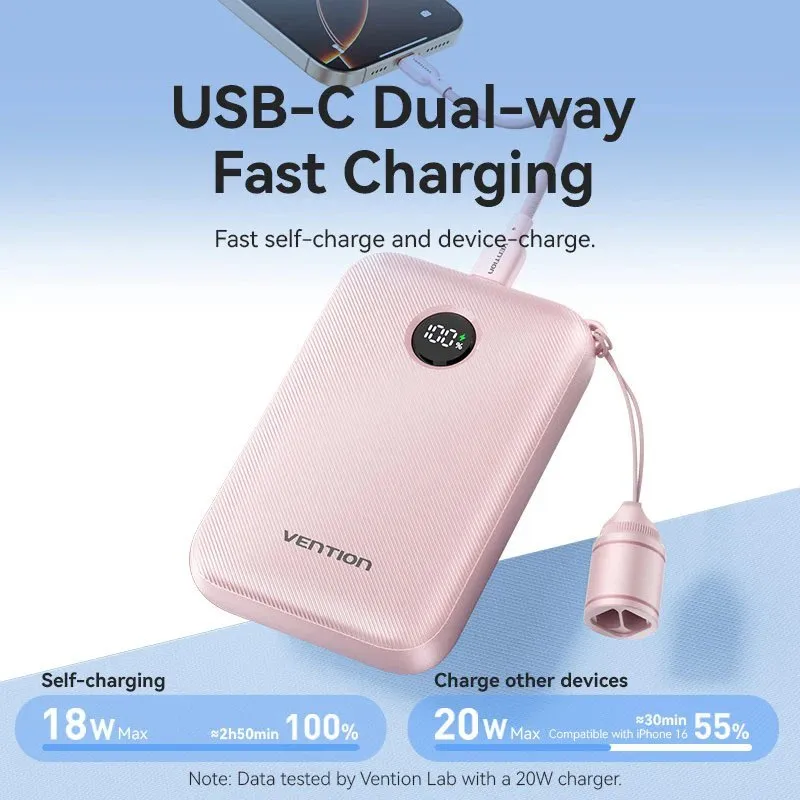 УМБ Vention 10000mAh 22,5W Fast Charging, USB-A, 2xUSB-C Blue - мініатюра 6