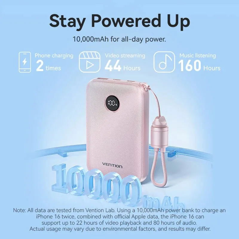 УМБ Vention 10000mAh 22,5W Fast Charging, USB-A, 2xUSB-C Blue - мініатюра 8
