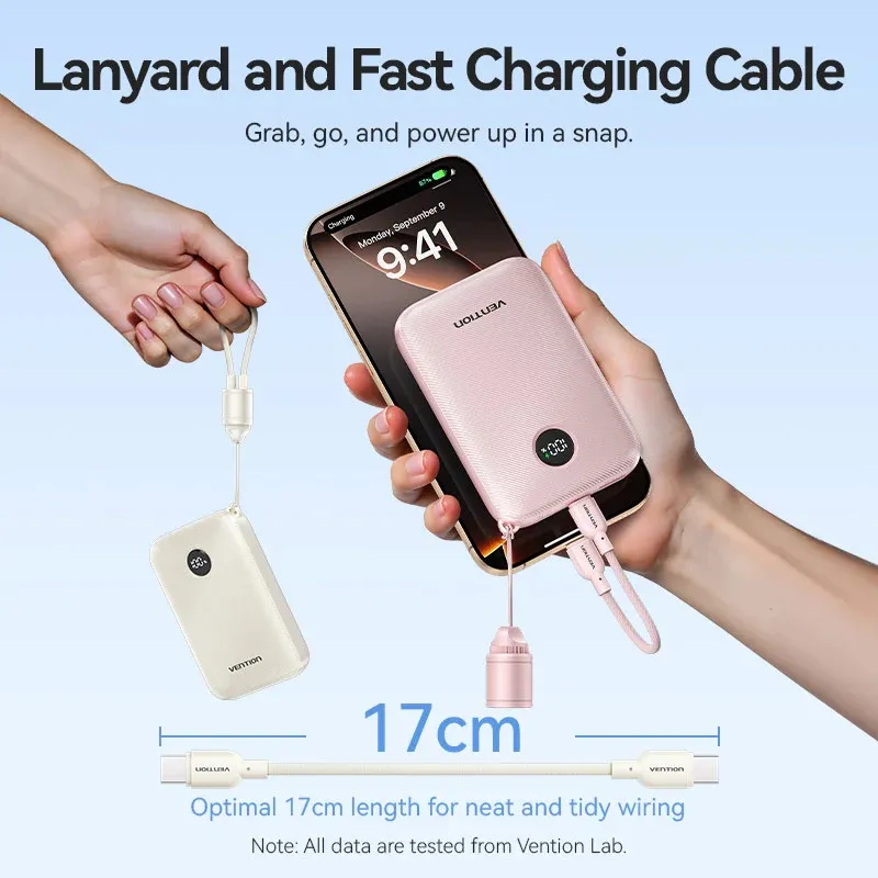 УМБ Vention 10000mAh 22,5W PD, QC USB-A/2xUSB-C In/Out Pink - мініатюра 6