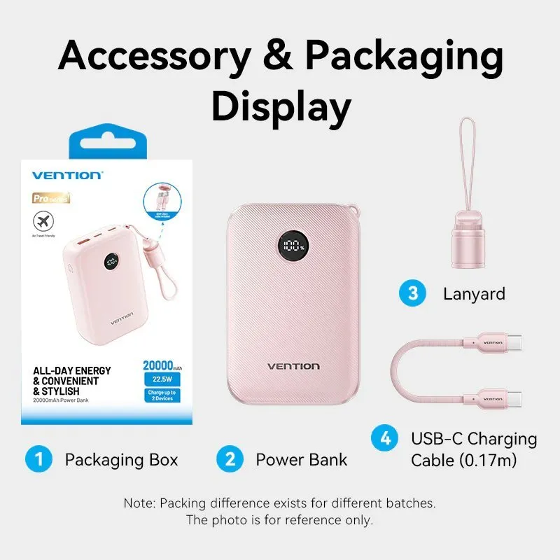 УМБ Vention 20000mAh 22,5W Fast Charging, USB-A, 2xUSB-C  Black - мініатюра 12