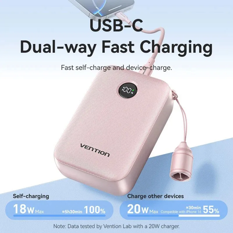 УМБ Vention 20000mAh 22,5W Fast Charging, USB-A, 2xUSB-C  Black - мініатюра 6