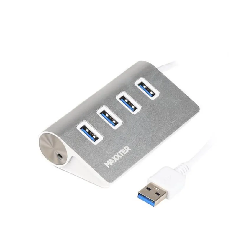 USB-хаб Maxxter 4 ports Silver (HU3A-4P-01) - зображення 1