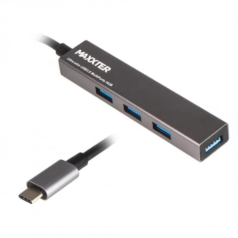 Концентратор USB Type-C Maxxter 4хUSB3.0 Dark Grey (HU3C-4P-02) - зображення 1
