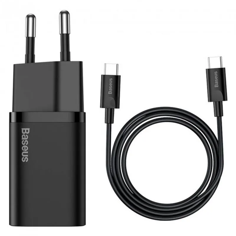 Мережевий зарядний пристрій Baseus Super Si Quick Charger 1C (1USB-C) 25W Black (TZCCSUP-L01) + кабель Type-C - зображення 1