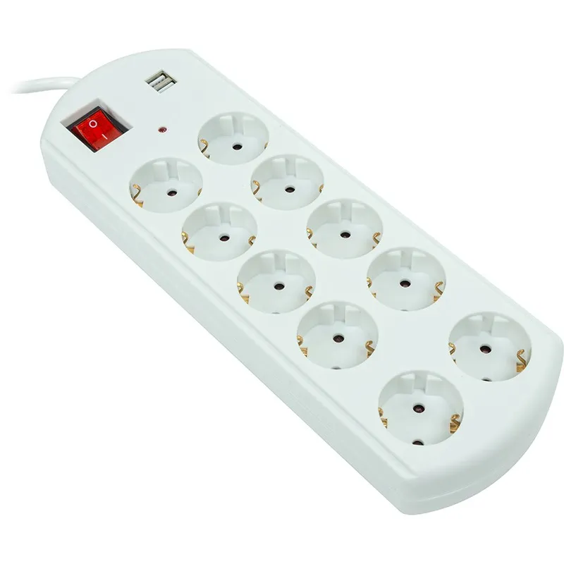 Фільтр живлення PowerPlant YS-N6065/5 (EX610556) 10 розеток, 2xUSB, 5 м, євростандарт, білий - зображення 1
