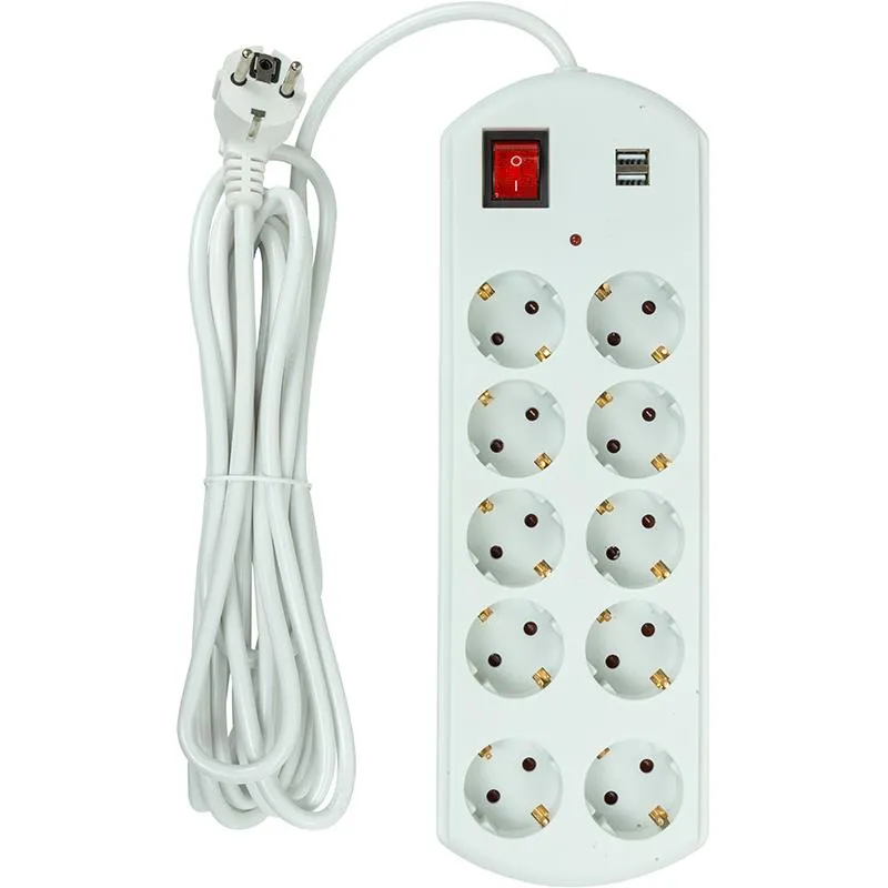 Фільтр живлення PowerPlant YS-N6065/5 (EX610556) 10 розеток, 2xUSB, 5 м, євростандарт, білий - мініатюра 2