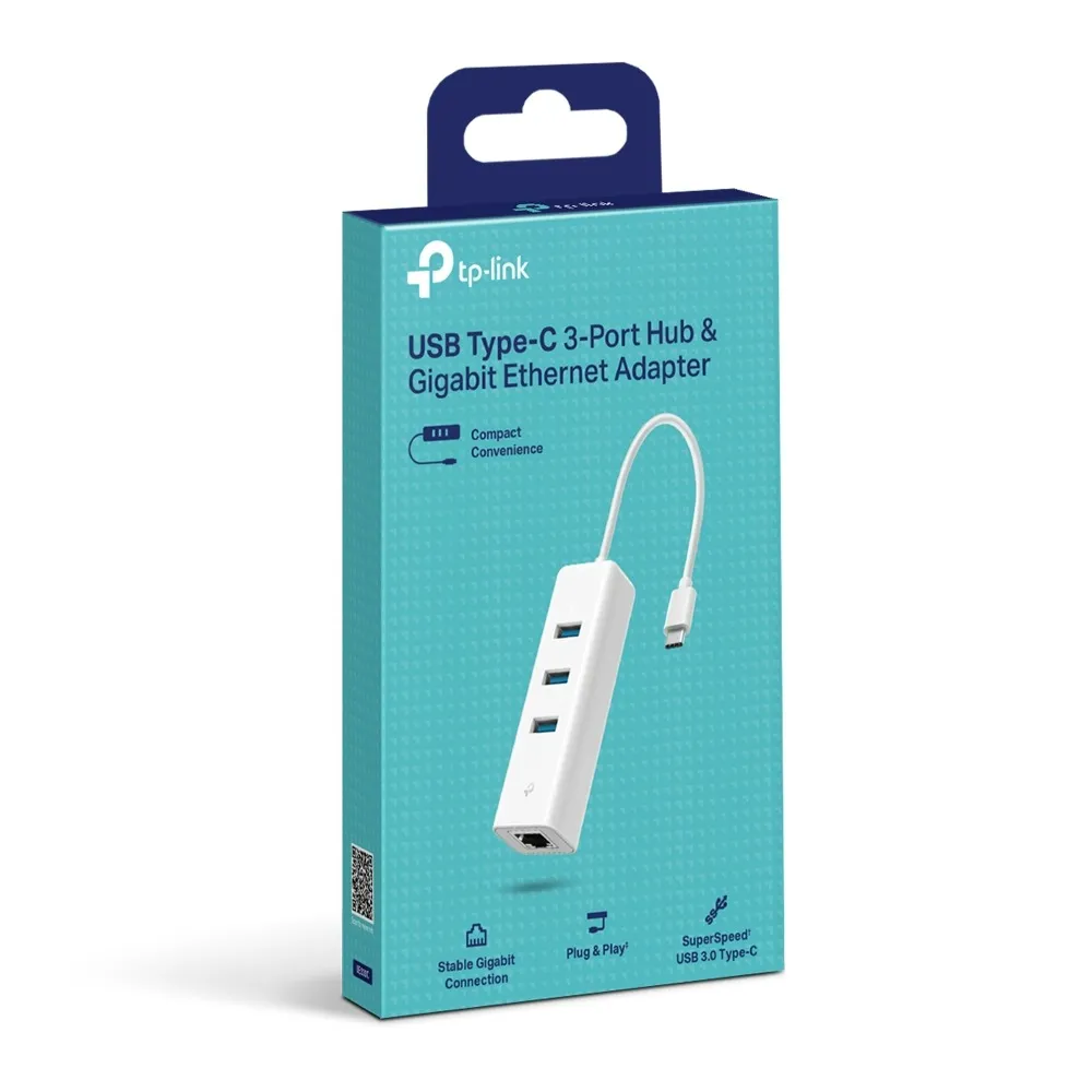 Мережевий адаптер TP-Link UE330C (USB-C 3.0, 10/100/1000Mbps, 3xUSB 3.0 HUB) - мініатюра 2