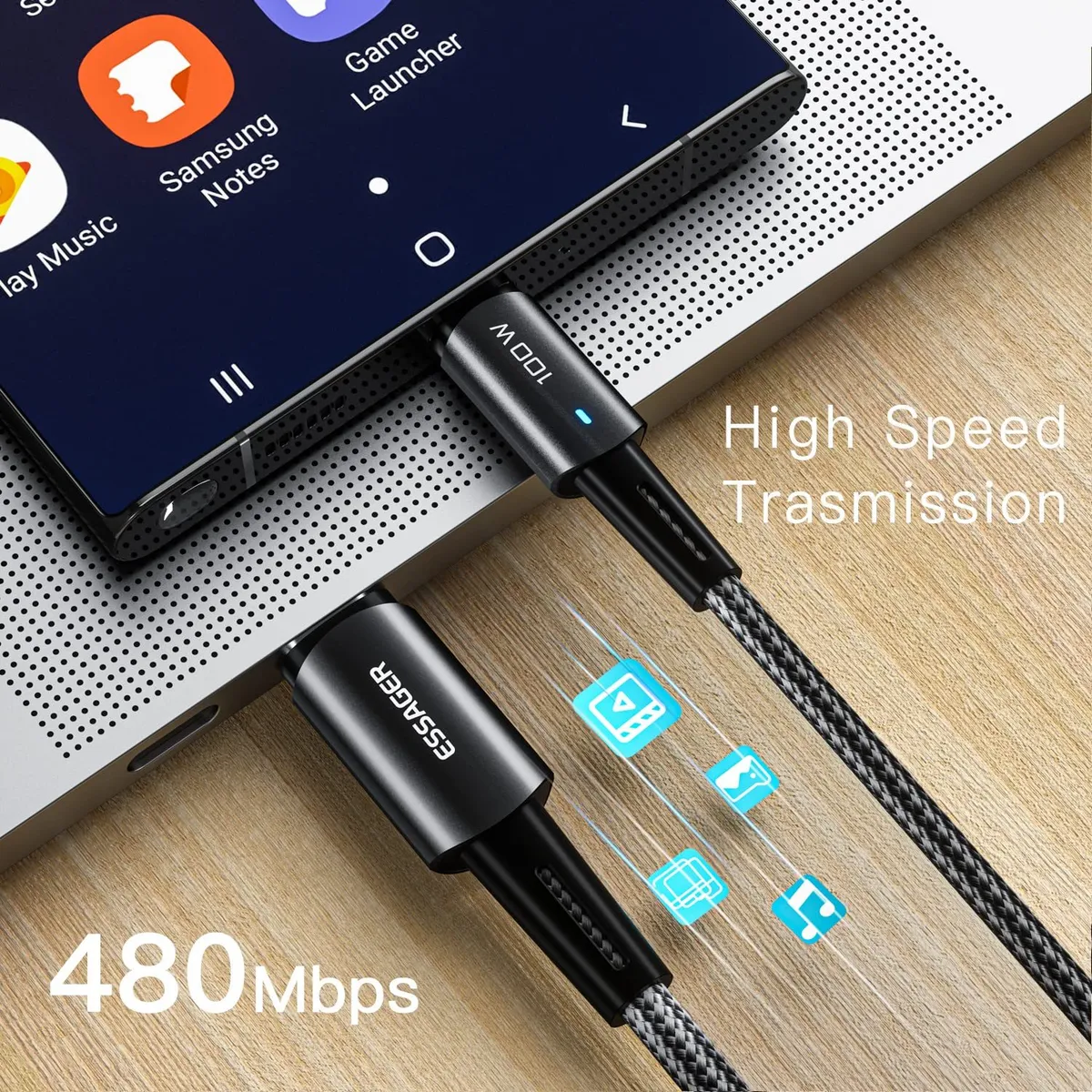 Кабель Essager Sunset USB Type-C - USB Type-C (M/M), 100W, 1 м Black (EXCTT1-CG01) - мініатюра 4