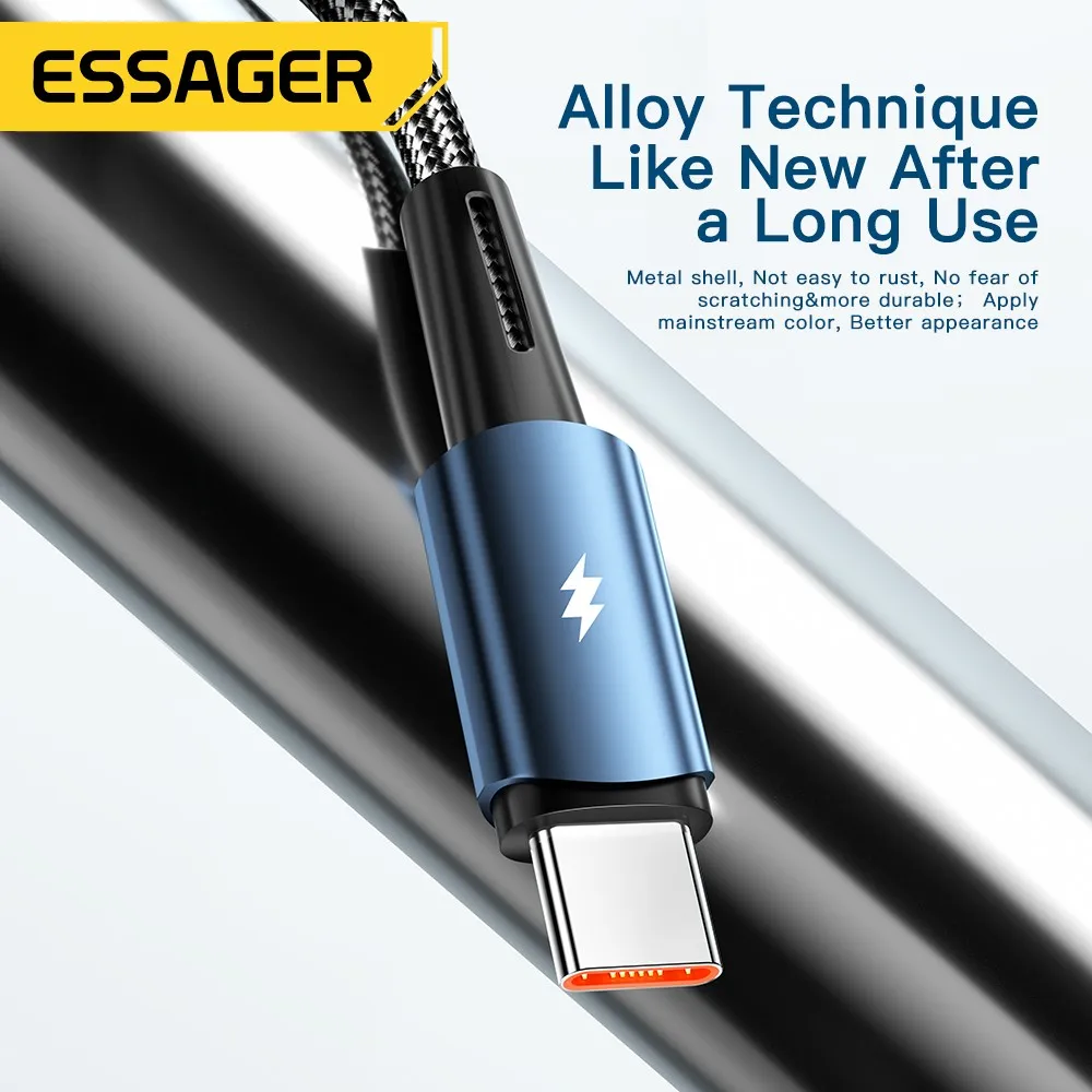 Кабель Essager Sunset USB - USB Type-C (M/M), 120W, 1 м Black (EXC120-CG01-P) - мініатюра 5