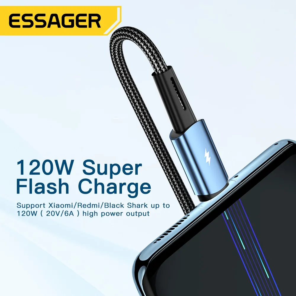 Кабель Essager Sunset USB - USB Type-C (M/M), 120W, 1 м Black (EXC120-CG01-P) - мініатюра 6