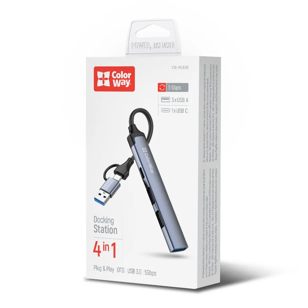 USB хаб СolorWay USB-A/USB-C 4-в-1 USB2.0х2/USB3.0/USB-C2.0 - зображення 1