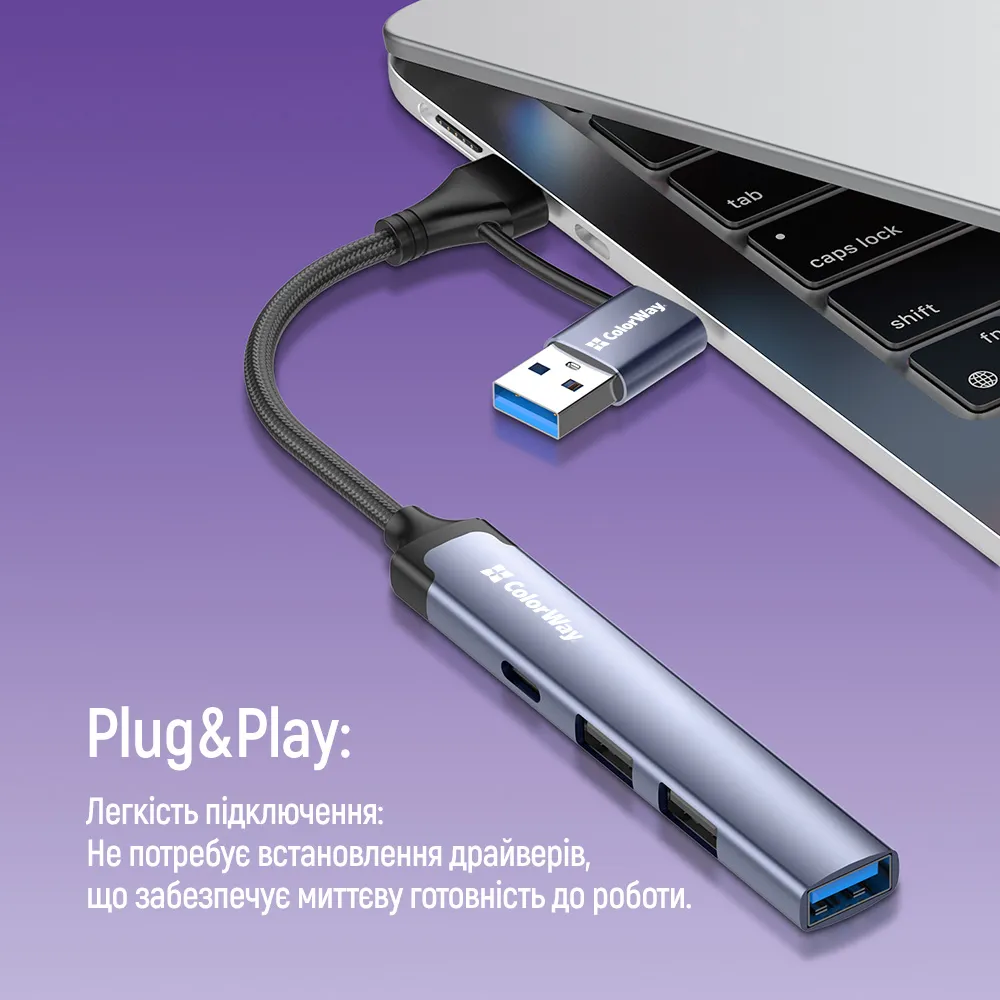 USB хаб СolorWay USB-A/USB-C 4-в-1 USB2.0х2/USB3.0/USB-C2.0 - мініатюра 11