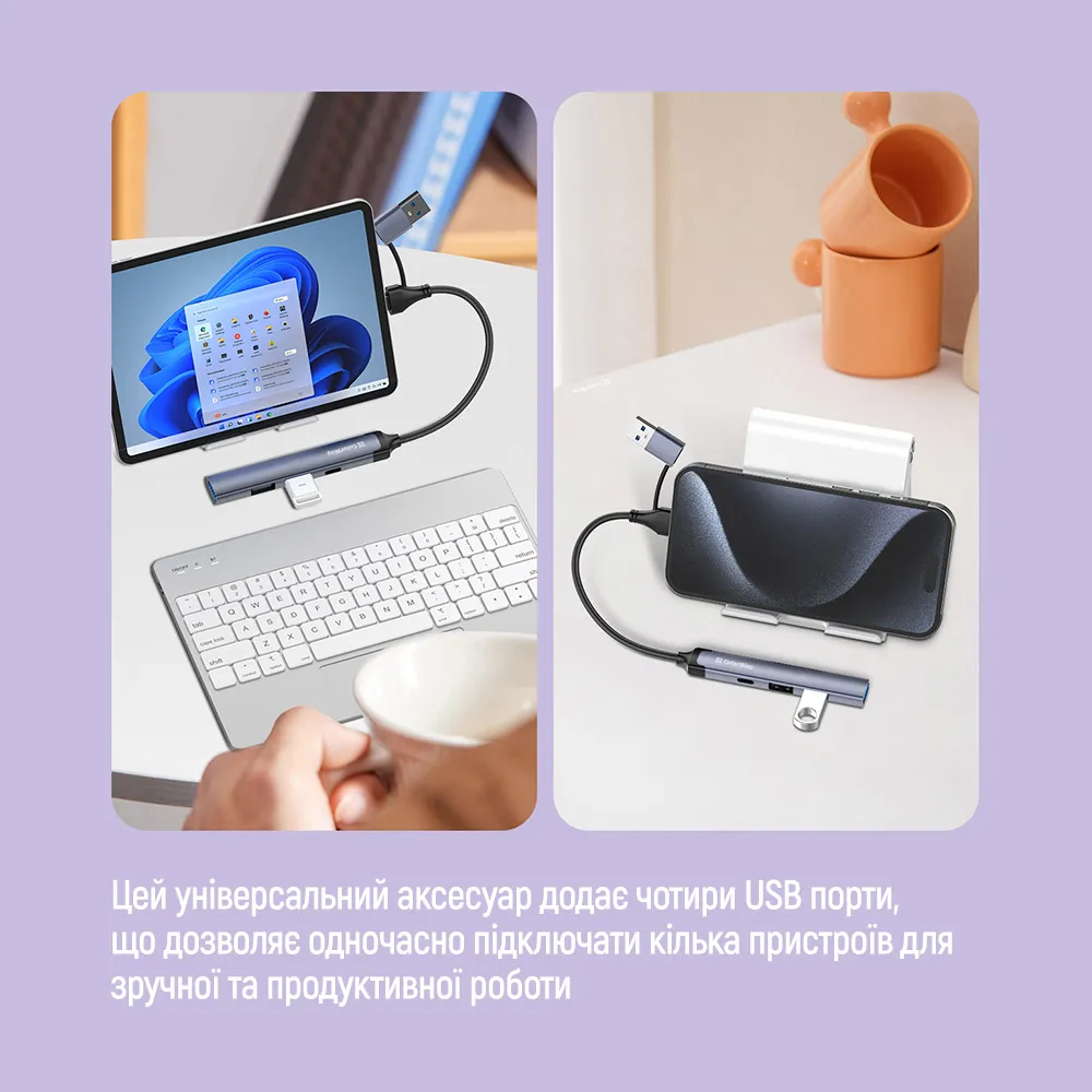 USB хаб СolorWay USB-A/USB-C 4-в-1 USB2.0х2/USB3.0/USB-C2.0 - мініатюра 12