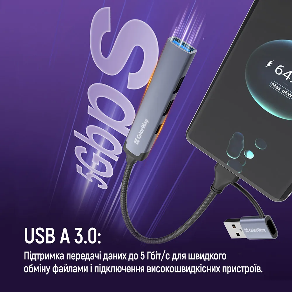 USB хаб СolorWay USB-A/USB-C 4-в-1 USB2.0х2/USB3.0/USB-C2.0 - мініатюра 9
