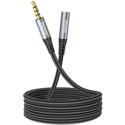 Аудiокабель HOCO UPA20 3.5mm male to 3.5mm female, nylon braid, 2m, Metal Gray - зображення 1