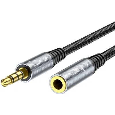Аудiокабель HOCO UPA20 3.5mm male to 3.5mm female, nylon braid, 2m, Metal Gray - мініатюра 2