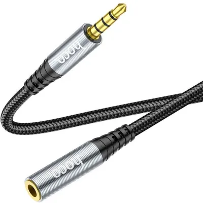 Аудiокабель HOCO UPA20 3.5mm male to 3.5mm female, nylon braid, 2m, Metal Gray - мініатюра 3