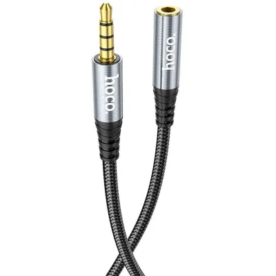 Аудiокабель HOCO UPA20 3.5mm male to 3.5mm female, nylon braid, 2m, Metal Gray - мініатюра 5
