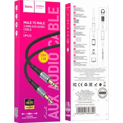 Аудiокабель HOCO UPA26 3.5mm male to 3.5mm male, nylon braid, 1m, Black - мініатюра 6