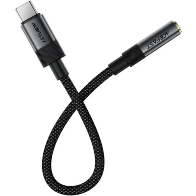 Аудіокабель ACEFAST J12 Type-C to 3.5mm female, nylon braid, 0,15m, Black - мініатюра 3