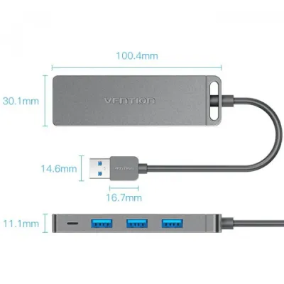 Хаб USB 3.0 -> 4xUSB-A 3.0, 5Gbps, Black Vention - мініатюра 2