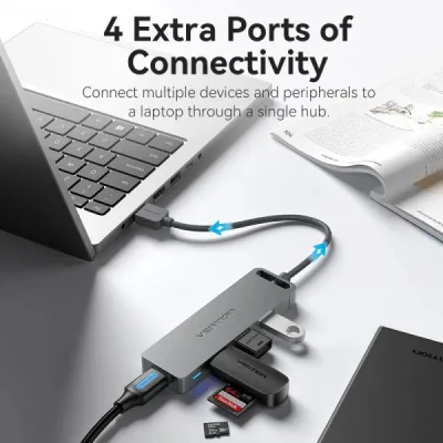 Хаб USB 3.0 -> 4xUSB-A 3.0, 5Gbps, Black Vention - мініатюра 5