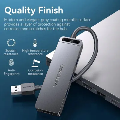 Хаб USB 3.0 -> 4xUSB-A 3.0, 5Gbps, Black Vention - мініатюра 6