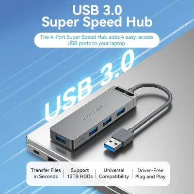 Хаб USB 3.0 -> 4xUSB-A 3.0, 5Gbps, Black Vention - мініатюра 7