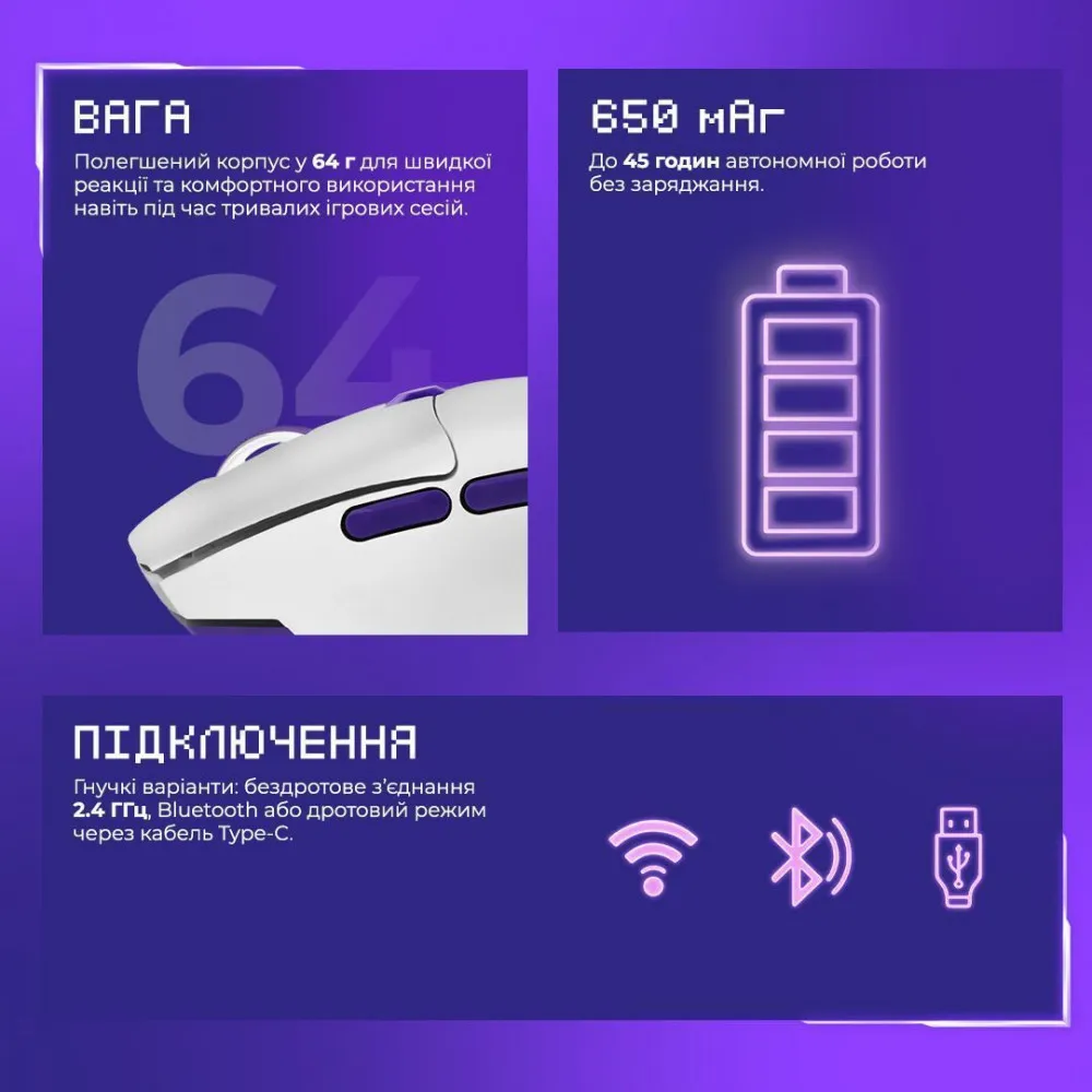 Бездротова ігрова миша Proove Gaming Rate Special Edition (white/purple) - мініатюра 5