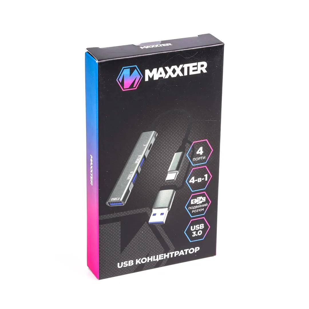 Хаб USB Maxxter 3.0 Type-C + переходник Type-A (HU3C-4P1CN-01) - мініатюра 5