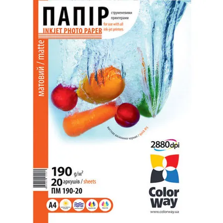 Фотопапiр ColorWay матовий 190г/м2 A4 20 арк. (PM190020A4) - зображення 1