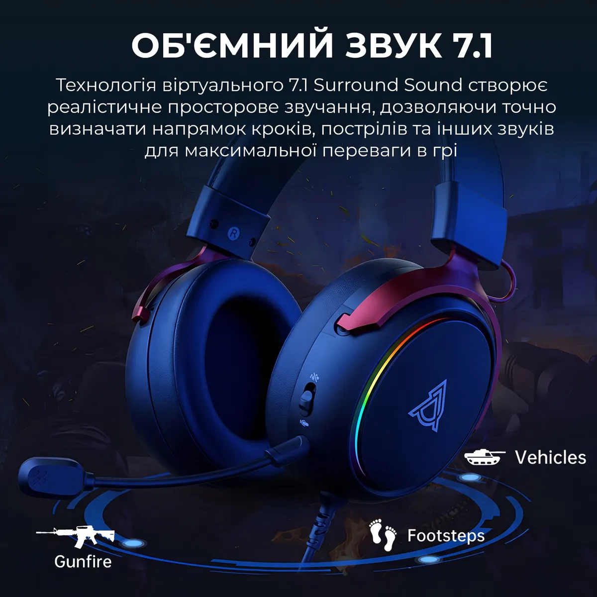 Гарнітура Ajazz AHW10 Black (AHW10-B) - мініатюра 8