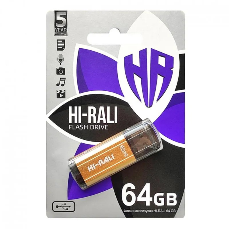 Флеш-накопичувач USB 64GB Hi-Rali Stark Series Gold (HI-64GBSTGD) - мініатюра 2