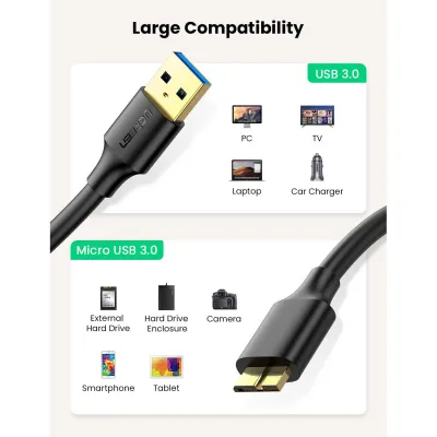 Кабель UGREEN US130 USB 3.0 A Male to Micro USB 3.0 Male Cable 0.5m (Black)(UGR-10840) - мініатюра 5